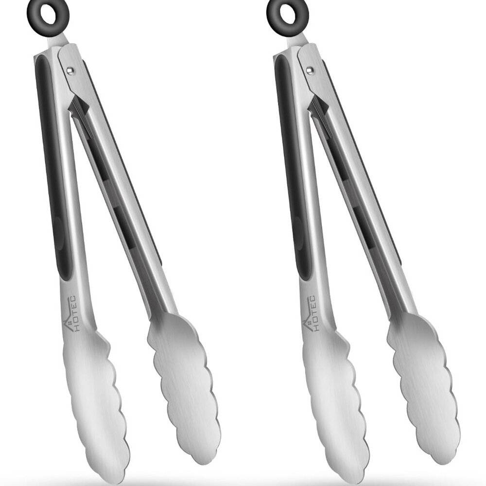Stainless Steel Kitchen Tongs, Set of 2-9", Locking Metal Food Tongs for Cooking